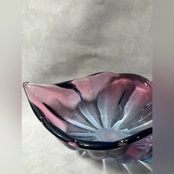 Mid-Century Modern Art Glass Bowl Purple Pink 17”